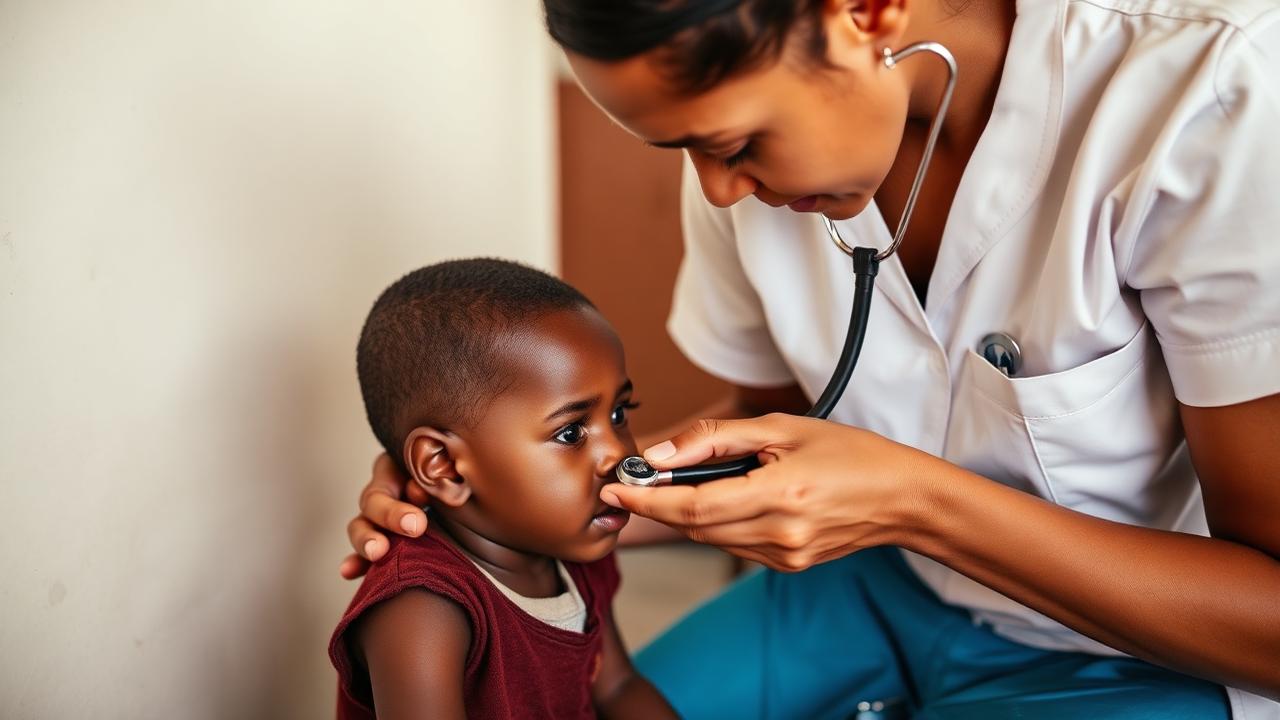 A child being examined by a paediatric nurse