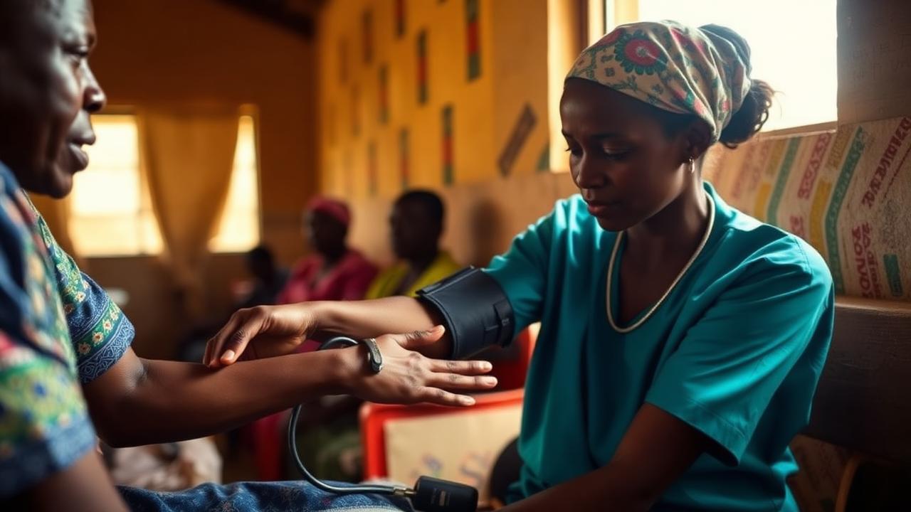 A patient having their blood pressure checked at a clinic